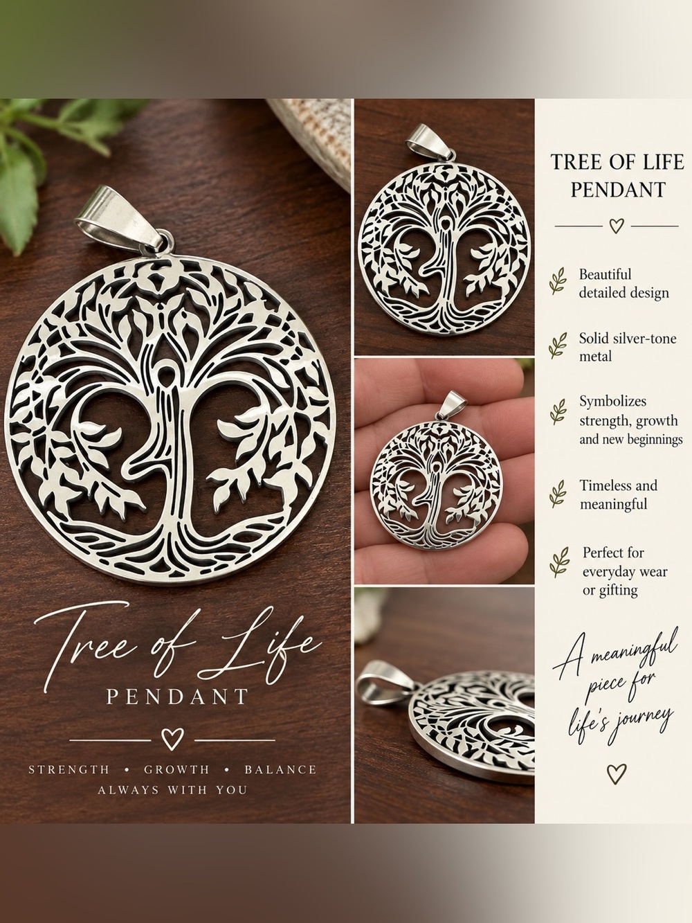 Tree of Life Silver Tone Pendant Necklace